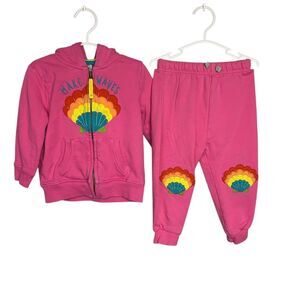 Frugi Kids Sweatsuit Size 2-3 Years Pink "Make Waves" Full Zip Casual Flaw